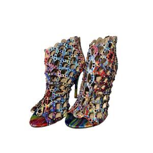 Zigi Cage Heels Ankle Boot Duran Pumps Size 6 Zip Stiletto Rainbow Watercolor